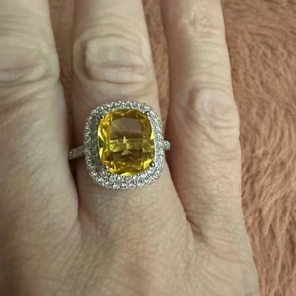 New Women’s 925 Silver Luxury Citrine Diamond Ring - Picture 3 of 6